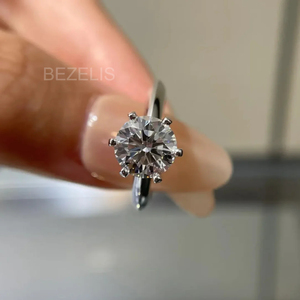 Anillo de compromiso con diamante talla brillante redonda y diseño de hombro, diamantes blancos, estilo clásico para mujer, certificado IGI - Product Image 5