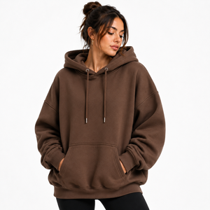 Sweat-shirt à capuche oversize de haute qualité pour femmes, en molleton de coton, avec poche kangourou, style streetwear, épaules tombantes - Product Image 4