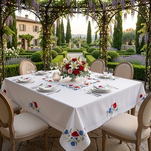 Luxury Floral Embroidered <b>Rectangle</b> <b>Tablecloth</b> Premium Washable White Fabric Table Cover for Banquet Dinner Special Occasions - Product Image 2