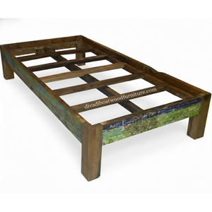 เตียงเดี่ยวไม้เรือรีไซเคิลแบบถอดประกอบได้ ไม่มีหัวเตียง สีธรรมชาติ เป็นมิตรกับสิ่งแวดล้อม เฟอร์นิเจอร์ทำมืออย่างยั่งยืนสำหรับห้องนอน - Product Image 3