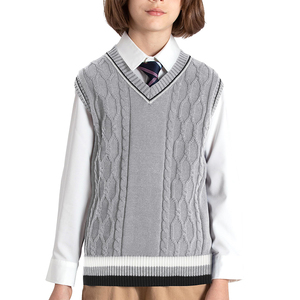 Chaleco de Punto con Cuello en V para Niños, Suéter sin Mangas de Algodón con Trenzas, Chaleco de Uniforme Escolar - Product Image 1