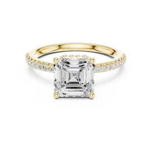 Anillo de Diamante con Halo Oculto, Corte Asscher, Oro Sólido Opulento, Diamante Cultivado en Laboratorio, Unisex, Joyería Fina, Gama Espectacular - Product Image 1