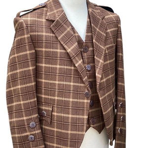Veste Argyle pour homme en laine écossaise à carreaux marron, style Kilt de mariage, Meilleure vente, Fournitures d'usine - Product Image 3
