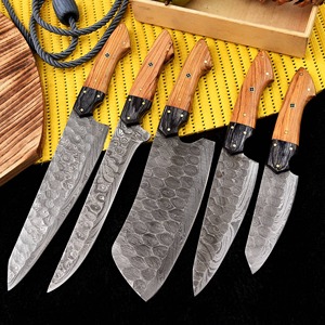 Custom Handmade Five-Piece Ambidextrous Chef <b>Set</b> Straight Edge <b>Sharp</b> 33-Layer Damascus Steel Blades Wooden Handle Leather - Product Image 4