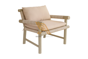 Modern Teak Outdoor <b>Armchair</b> with Beige Cushions Weather Resistant Durable Garden Furniture Solid Wood Frame Warehouse <b>Dining</b> - Product Image 5