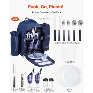 Mochila para picnic en la playa azul marino para 2 personas con compartimento más fresco - Product Image 2