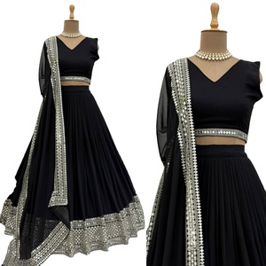 Lehenga Choli en tissu Foux Gorgette avec broderie de fils et sequins de 9 mm, jusqu'à 44, réversible, pour occasions décontractées, mariages et Diwali - Product Image 1