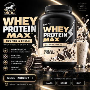 Fournisseur de poudre de protéines de lactosérum à la vanille en marque privée en Malaisie, fabrication OEM de shakes WPC sur mesure, croissance musculaire pour adultes, 20-29g - Product Image 1