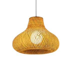 Custom Teardrop Rattan Lampshade Open Lattice Bamboo Pendant <b>Light</b> Cover <b>Rustic</b> E27 Bulbous Ceiling Hanging Chandelier - Product Image 2