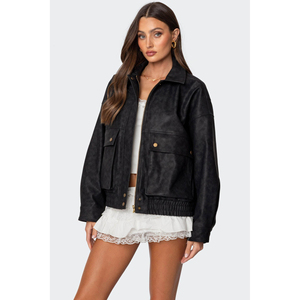 Chaqueta de Motocicleta de Cuero de Cordero para Mujer, Invierno, Talla Grande, Negra, Casual, Impermeable, con Bordado, Cierre de Cremallera, Color y Talla Personalizables - Product Image 6