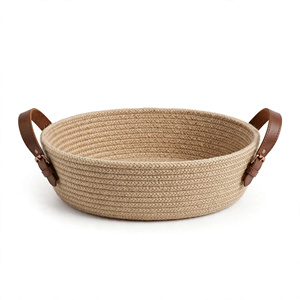 Panier de rangement pour pain en jute écologique rond personnalisé avec poignées, design moderne, export BD - Product Image 4