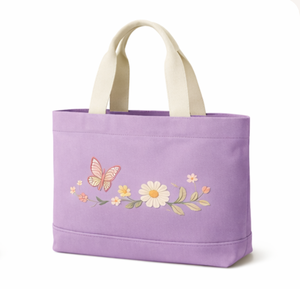 Bolsa de compras de lona de algodón orgánico con logotipo personalizado de calidad premium, con asa para el hombro y diseño floral bordado. - Product Image 2