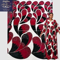 Tissu de luxe en velours et dentelle de tulle, orné d'appliques, de perles et de paillettes, motifs cachemire ivoire, rouge et noir, pour robe africaine Boubou Kaftan