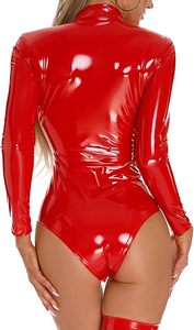 Custom Logo Women Black PU Leather Bodysuit with <b>Mini</b> Skirt Set Latex Look Shiny Clubwear Night Outfit Manufacturer - Product Image 2