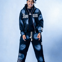 Ensemble sweat à capuche zippé délavé et jean large pour homme, imprimé graphique, appliqué brodé, style oversize Y2K streetwear, vente en gros personnalisée