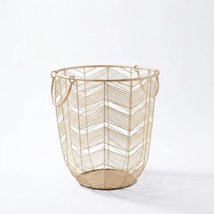 Premium Gold Metal Laundry <b>Basket</b> With <b>Large</b> Iron Wire Storage Hamper For Modern Bedroom Bathroom & Home Decoration - Product Image 1