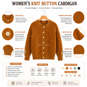 Cosh International Sisterhood Sorority Elegant Women's Acrylic Knit <b>Cardigan</b> <b>Sweater</b> Spring Solid Color Button Front Halter - Product Image 6