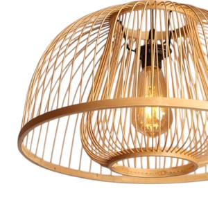 Creative Ribbed Design Natural Bamboo Lampshade Handmade Woven Ceiling Pendant <b>Light</b> <b>Fixture</b> <b>Rustic</b> Chandelier Interior - Product Image 5