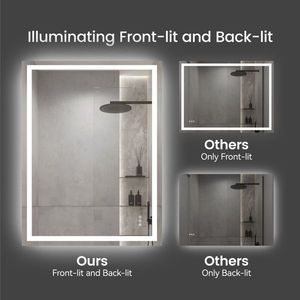 24 \ "x36 \" specchio da bagno a LED retroilluminato retroilluminato 3 colori in vetro temperato luminosità regolabile Anti-nebbia memoria non in grado di spedire - Product Image 6