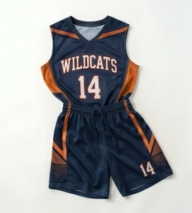 Conjunto de Camiseta de Baloncesto Wildcats para Hombre, Azul Marino y Naranja, Sublimada, Cuello en V, Sin Mangas, Pantalones Cortos con Cordón Ajustable, Ajuste Atlético, Absorbe la Humedad - Product Image 1