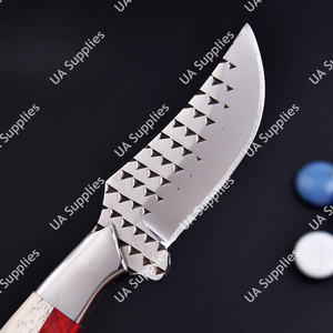 Couteau multi-usage tactique de chasse et d'extérieur EDC à lame fixe, fait main, pour ferrage de chevaux, avec manche en bois Pakka et os - Product Image 2