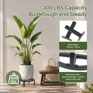 Support de plantes en métal noir pour intérieur et extérieur, support de pot de fleurs surélevé, support de présentation décoratif pour jardin - Product Image 2