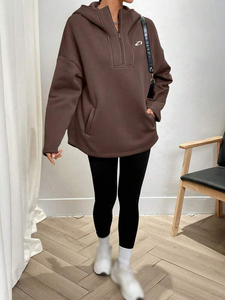 Sudadera con capucha extragrande de forro polar para mujer, color liso, manga larga, con cremallera frontal y bolsillos, diseño de otoño-invierno, marca privada, venta al por mayor - Product Image 4