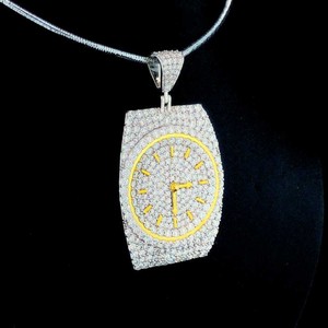 Colgante con forma de reloj Iced Out, cuadrado, con microincrustaciones de circonita, plata 925, chapado en oro de 18K, joyería de lujo estilo Hip Hop, unisex - Product Image 6