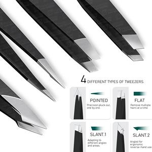 Ensemble de pinces à épiler pour sourcils en acier inoxydable de haute qualité 2024, pointe inclinée, logo personnalisé, couleur noire, vente en gros pour la beauté - Product Image 3