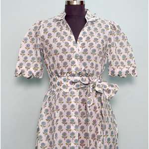 Robe d'été décontractée en coton pour femme, style kenguru, coupe trapèze moderne, idéale pour les fêtes et mariages, motif floral imprimé à la main, style doux - Product Image 4