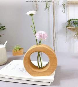 Florero Redondo de Bambú de Estilo Rústico Moderno, Soporte Floral para Mesa, Adorno Decorativo para Escritorio - Product Image 5