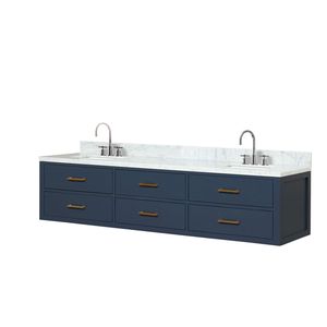 Blu 80 Pollici L X 22 Pollici Mobile Bagno Doppio con Top in Marmo di Carrara e Set Rubinetteria per Bagni Piccoli - Product Image 4