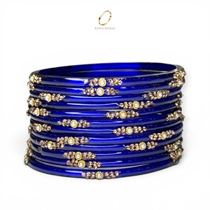 Bracelets en verre goutte de pluie cachemiri bleus tendance, bijoux indiens les plus vendus, plaqués or, cristaux, pour mariage et occasions festives, vente en gros - Product Image 5