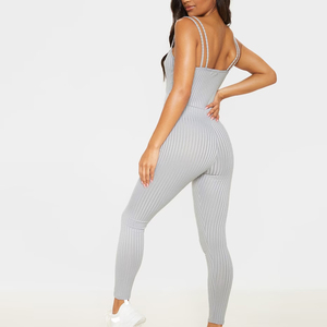 Women's Striped Knitted Jumpsuit Spaghetti Strap High Waist Sleeveless Skinny Full Length Minimalist Spring Summer Wear - Product Image 3