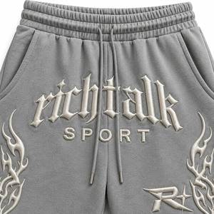 Pantalones Cortos Deportivos para Hombre, Color Gris, Logotipo en Relieve, Cintura Elástica con Cordón, Bordado 3D, Transpirables, de Algodón y Poliéster de Peso Medio para Verano - Product Image 4