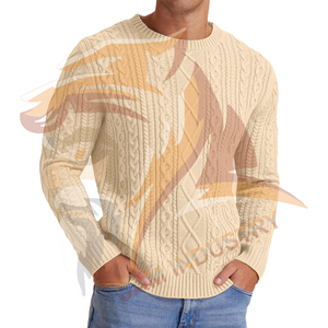 Suéteres de hombre 100% lana transpirable, suéteres de invierno holgados de color sólido con cuello redondo y manga larga, suéteres de punto personalizados para hombre - Product Image 3