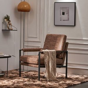 Poltrona da Interno in Tessuto Tecnologico Marrone Chiaro con Telaio in Ferro Singolo per Uso in Soggiorno - Product Image 4