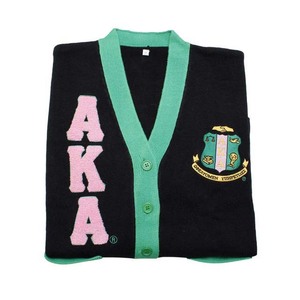 AKA Women's Knitted <b>Cardigan</b> V-Neck Long Sleeve Casual <b>Chenille</b> Embroidered Logo Contrast Color Design Customized - Product Image 3