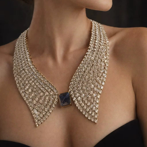 Nuevo Collar Europeo Americano con Diseño Floral y Cierre Abierto, Chapado en Oro de 18K con Circonitas de Cobre, Collar de Lujo para Fiestas y Eventos - Product Image 1