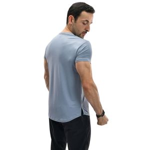 Camiseta de Manga Corta Azul Claro para Hombre, Cuello Redondo, Corte Ajustado, Lisa, Informal, Básica, de Color Sólido, para Uso Diario, Ligera - Product Image 6