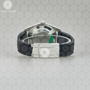 Montre de luxe pour homme Charm Jewells en acier inoxydable, boîtier de 40 mm, mouvement mécanique, accents de diamants, bracelet en cuir, étanche 10 bars - Product Image 2
