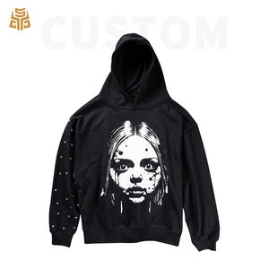 Sudadera con Capucha Negra Unisex, Oversize, de Algodón French Terry, Estilo Urbano, con Diseño de Bolsillo Estampado, para Otoño - Product Image 1