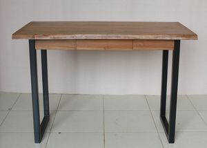 Writing Desk Solid Teak Top Console <b>Table</b> <b>Live</b> <b>Edge</b> 1-Drawer with Metal Leg - Product Image 4