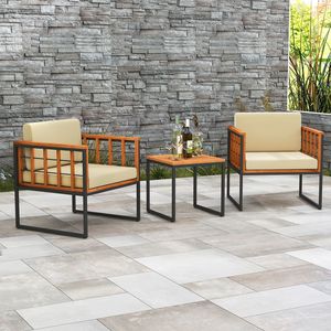 Elegant Acacia Wood Patio Sofa Set - 3 Piece <b>Outdoor</b> <b>Furniture</b> with Soft Cushions & Rustproof Frame - Easy Assembly - Product Image 2
