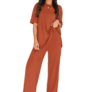 Conjunto de Dos Piezas de Verano para Mujer, Talla Grande, 100% Algodón, Pantalones y Top Casual de Pana Plisada, Transpirable, de Secado Rápido, Color Sólido, Personalizado en la Parte Delantera - Product Image 1