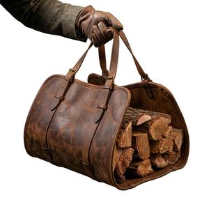 Bolsa de transporte de leña de cuero genuino personalizada, resistente, hecha a mano, estilo rústico, LWC-0061 - Product Image 2