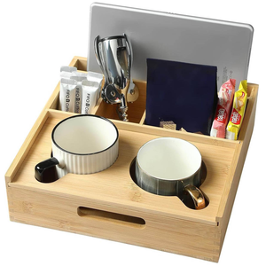 2026 Trending Modern Premium Food Grade Bamboo Multifunction Couch <b>Caddy</b> Cup Holder Tray for Drinks Snacks and Remotes - Product Image 1