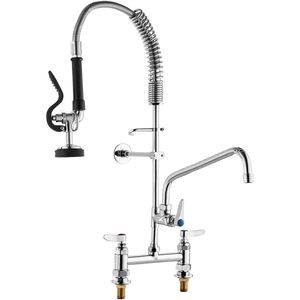 Rubinetto da cucina commerciale in ottone da 26 pollici con doccetta pre-risciacquo, altezza 8 pollici, centro 12 pollici, a montaggio su piano con beccuccio oscillante - Product Image 1