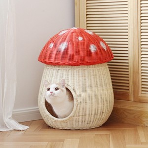 Nouveau design en forme de champignon en osier naturel tissé maison pour chien élégant rotin lits pour animaux de compagnie confortables maisons pour chats - Product Image 1