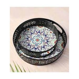 Plateau de service en métal avec incrustation d'os rectangulaire et incrustation de nacre Assiettes minimalistes de luxe occidentales - Product Image 1